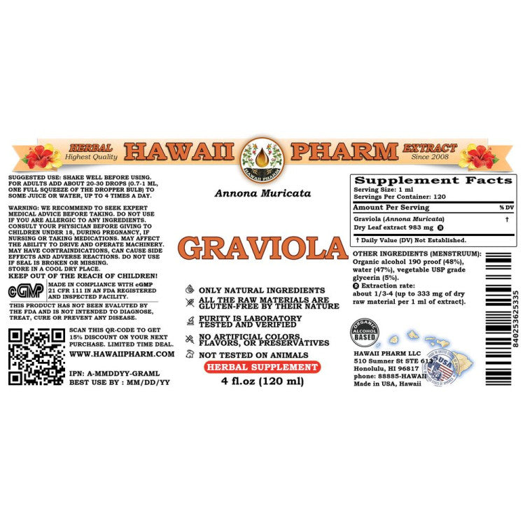 Graviola Liquid Extract, Graviola (Annona Muricata) Dried Leaf Extract (4oz)